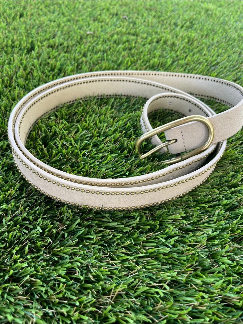Banana Republic nude suede & brass Studded belt.  Fits XXL buckles at 42”-54”